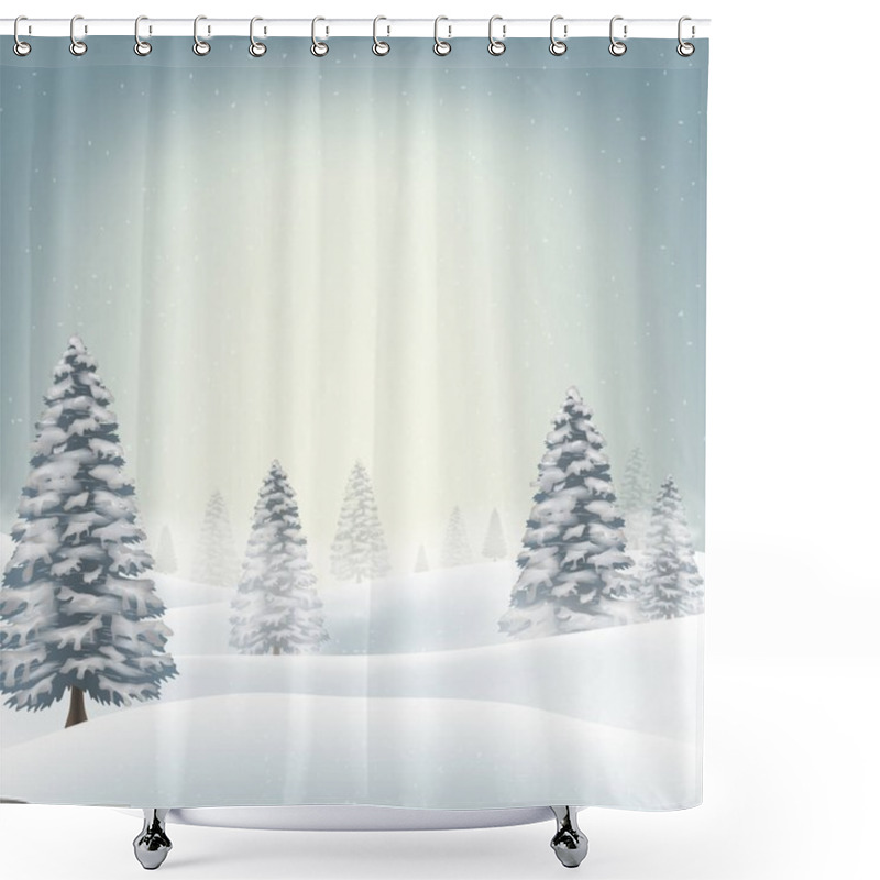 Personality  Christmas Snow Field With Tree Background Shower Curtains