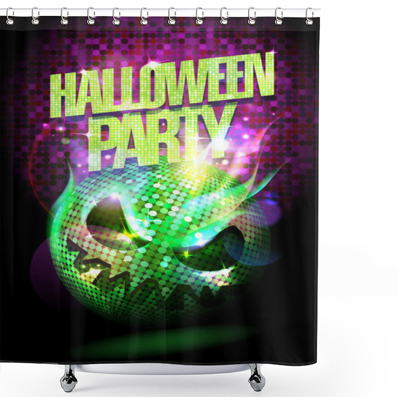 Personality  Halloween Party Poster With Burning Spooky Disco Ball Shower Curtains