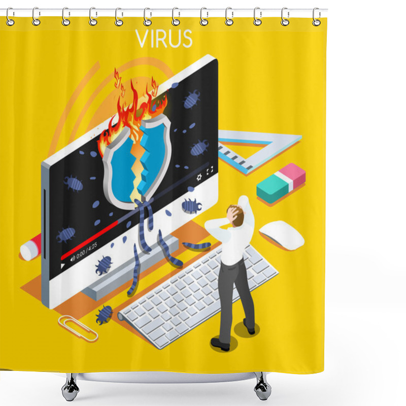 Personality  Computer Virus Isometric People Shower Curtains