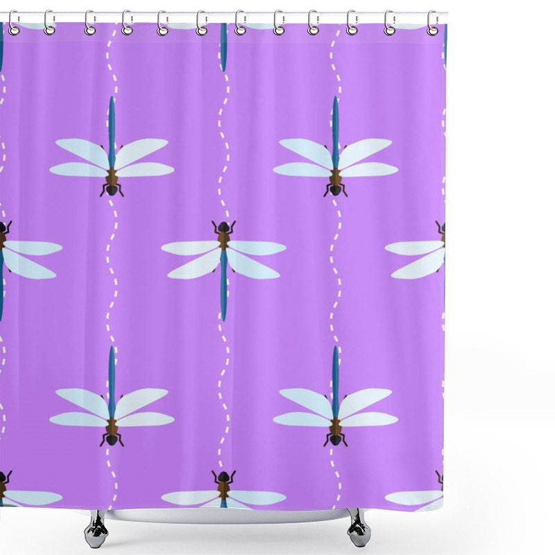 Personality  Vector Seamless Pattern With Dragonflies And Wavy Lines Shower Curtains