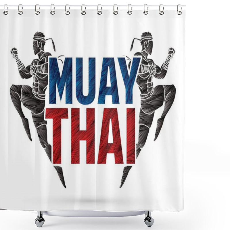 Personality  Muay Thai Action , Thai Boxing Jumping To Attack With Text Cartoon Graphic Vector  Shower Curtains