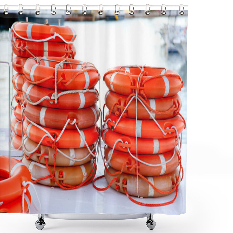 Personality  Buoys Round Lifesaver Stacked For Boat Safety Shower Curtains