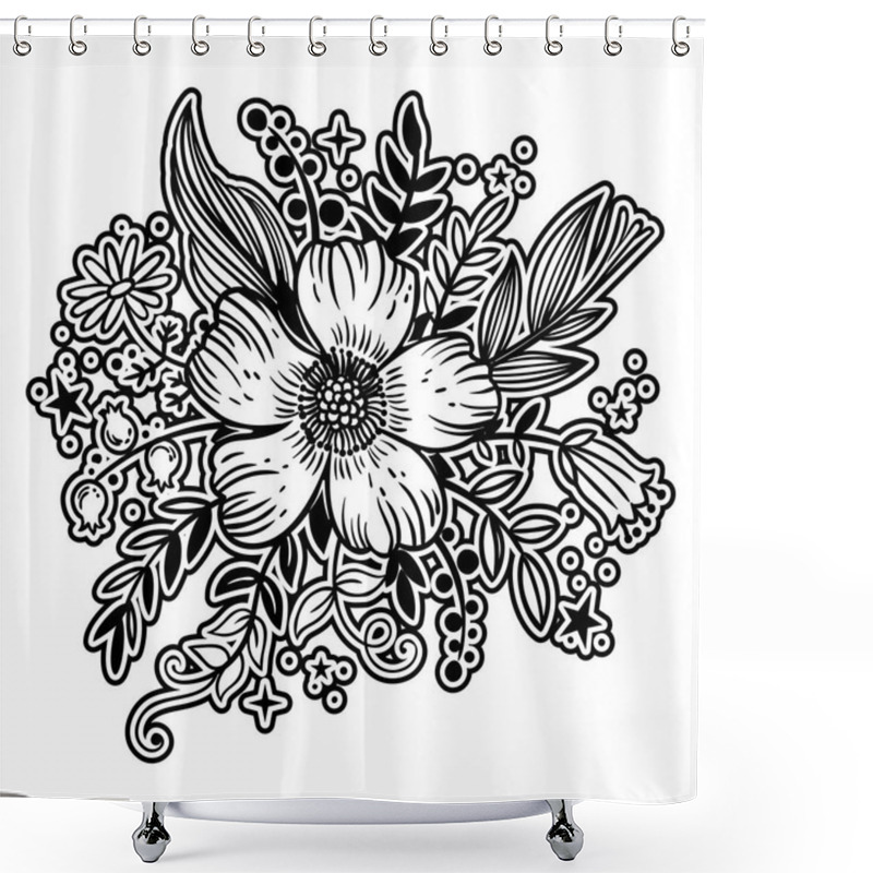 Personality  Simple Outline Flowers Isolated On White Background Shower Curtains