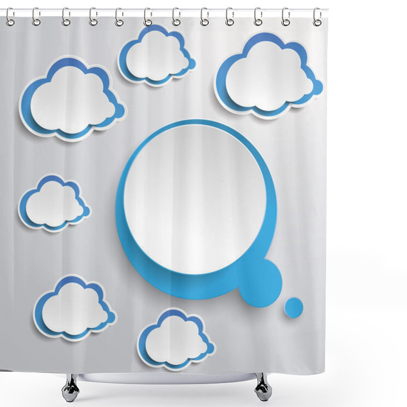 Personality  Blue White Thought Bubble With Clouds Shower Curtains