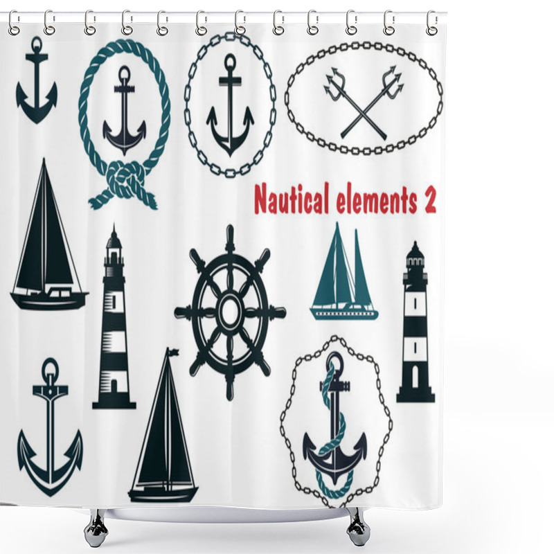 Personality  Set Of Nautical Heraldry Themed Elements Shower Curtains