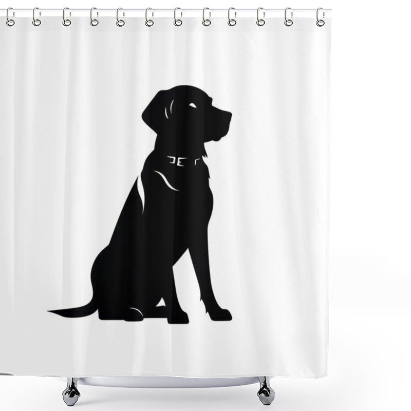 Personality  Silhouette Of A Loyal Black Labrador Retriever Sitting Proudly. Shower Curtains