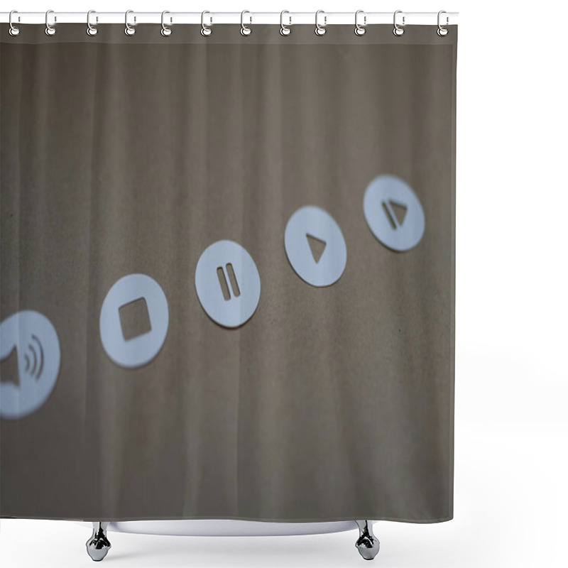 Personality  Minimalist Paper Icons For Sound Controls On A Neutral Background. Shower Curtains