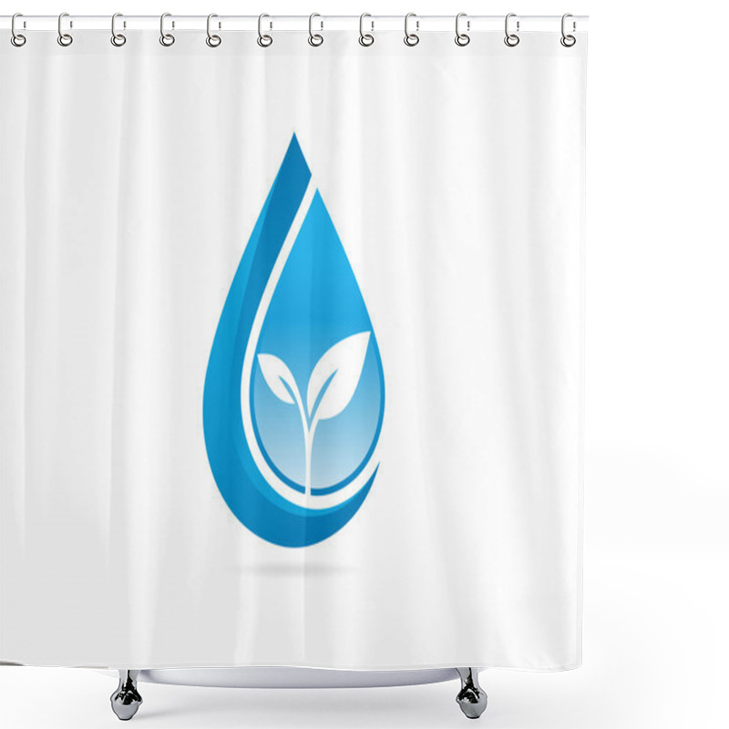 Personality  Fresh Waterdrop Leaf Growth Logo Design Symbol Vector Shower Curtains