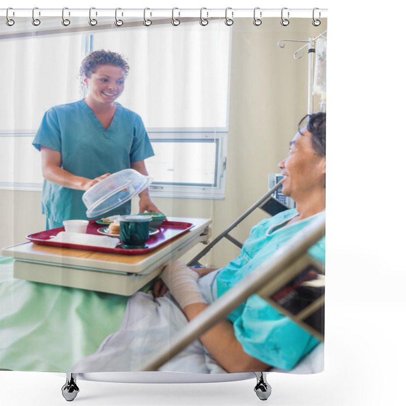 Personality  Nurse Lifting Cover From Food Plate For Patient In Hospital Shower Curtains