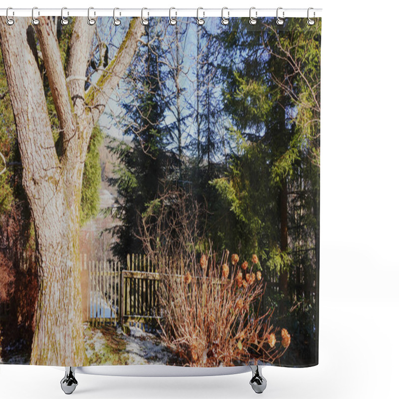 Personality  Rustic Garden Fence Among Forest Trees Shower Curtains