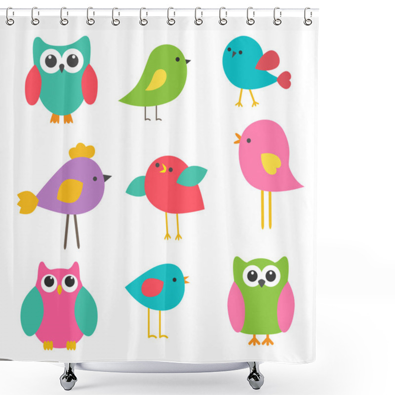 Personality  Vector Set Cute Birds And Owls Shower Curtains