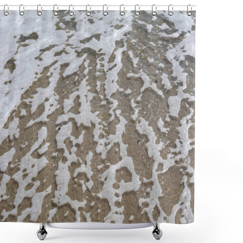 Personality  Close-up Of Intricate Sea Foam Patterns On A Sandy Beach, Showcasing The Beauty Of Ocean Textures. Shower Curtains