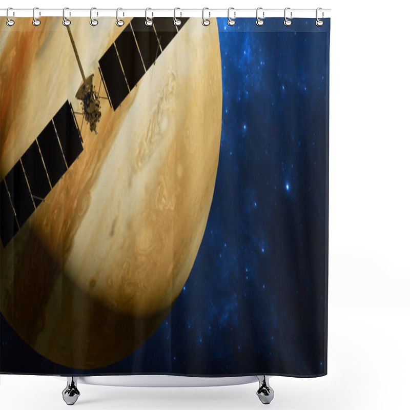 Personality  Clipper Spacecraft Traveling To The Moon Europa With Jupiter Rising In The Background. 3d Rendering. Elements Of This Image Are Furnished By NASA Shower Curtains