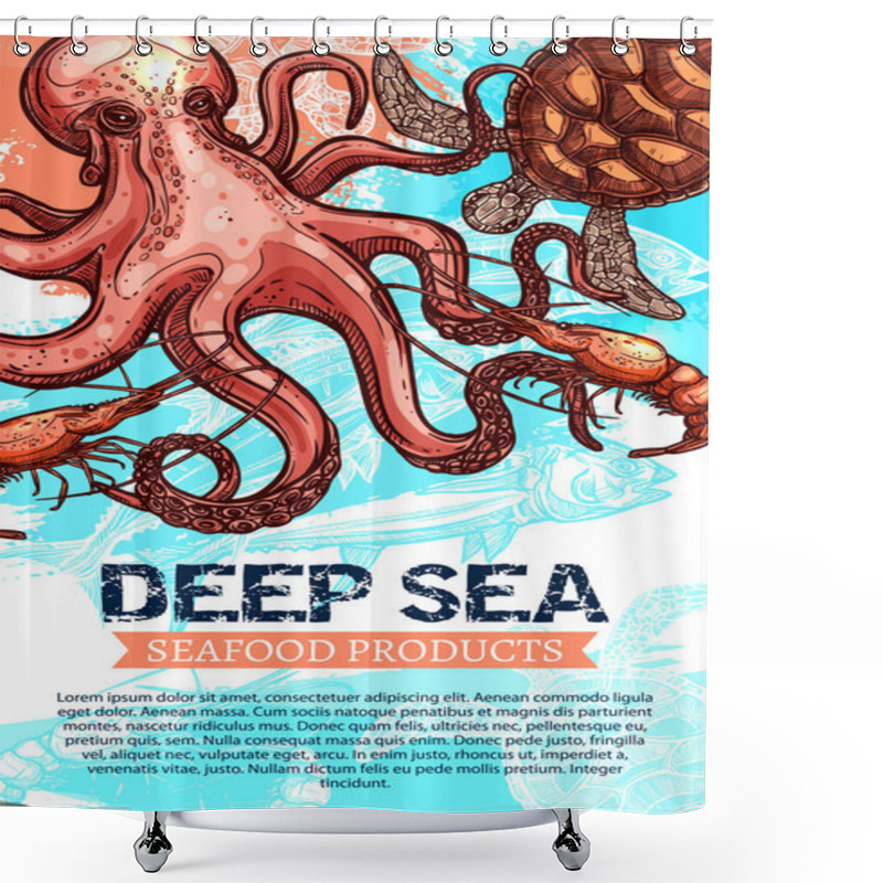 Personality  Seafood Product And Deep Sea Fishing Sketch Banner Shower Curtains