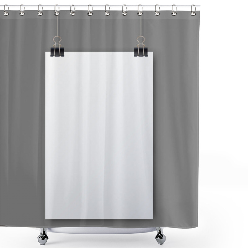 Personality  Blank White Page Hanging Against Grey Background Vector Template Shower Curtains