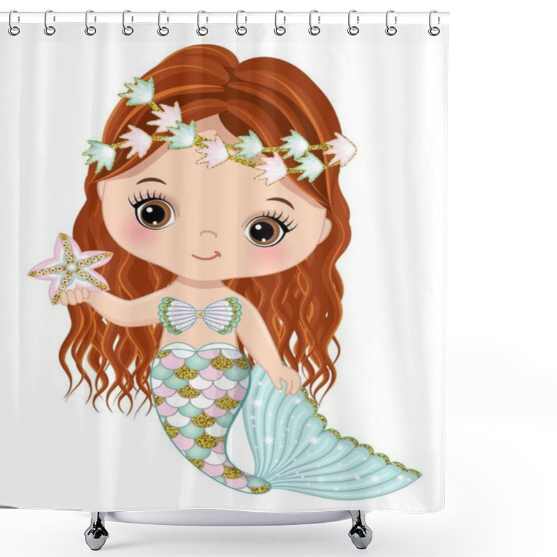 Personality  Cute Baby Mermaid With Glitter Fishtail  Shower Curtains