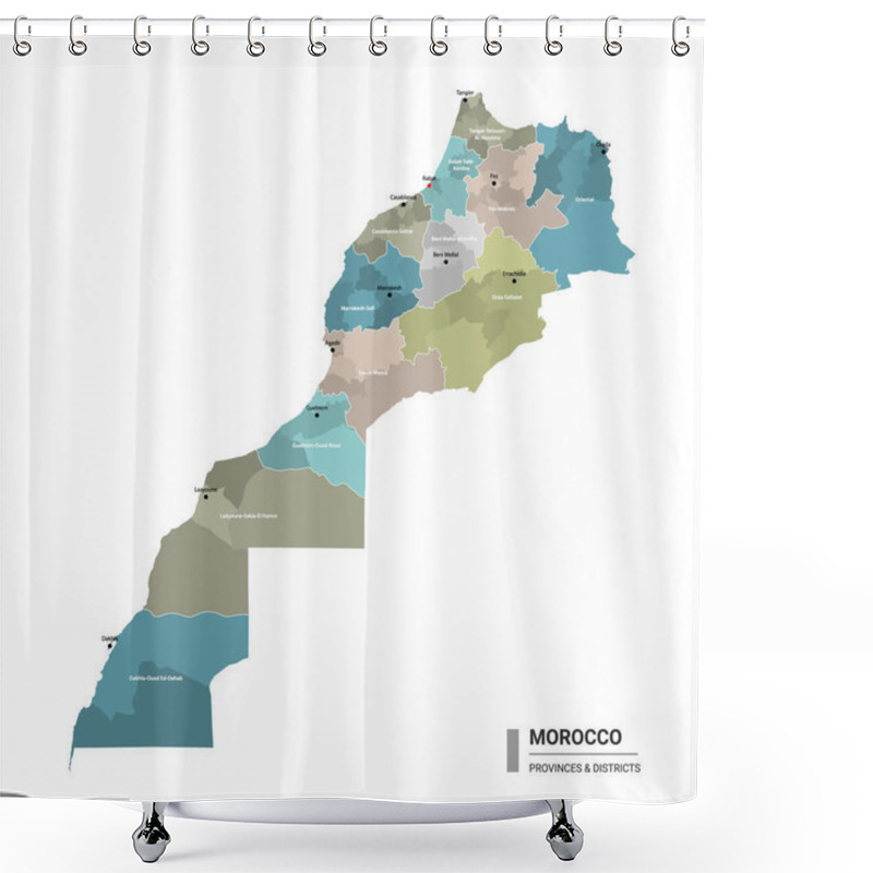 Personality  Morocco Higt Detailed Map With Subdivisions. Administrative Map Of Morocco With Districts And Cities Name, Colored By States And Administrative Districts. Vector Illustration With Editable And Labelled Layers. Shower Curtains