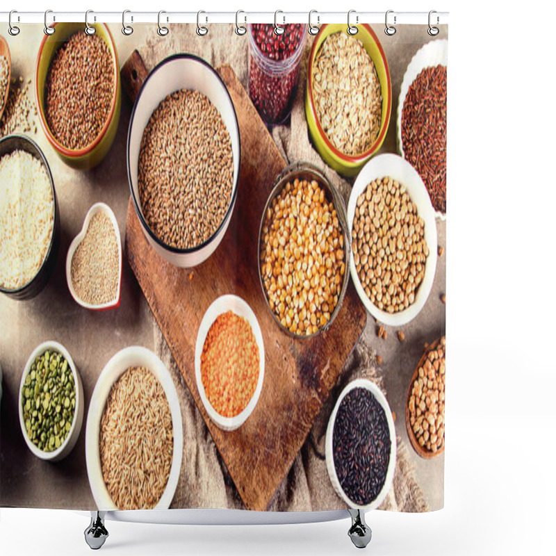 Personality  Raw Healthy Grain Food. Top View. Healthy Eating Concept Shower Curtains