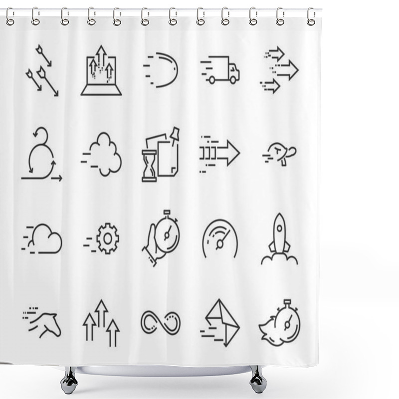 Personality  Simple Set Of Vector Line Icon, Contain Such Lcon As Speed, Agile, Boost, Process, Time And More Shower Curtains