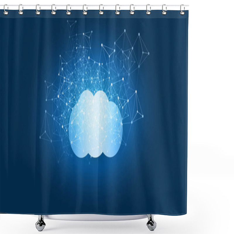 Personality  Cloud Computing Design Concept - Digital Connections, Technology Background With Cloud And Geometric Network Mesh Shower Curtains