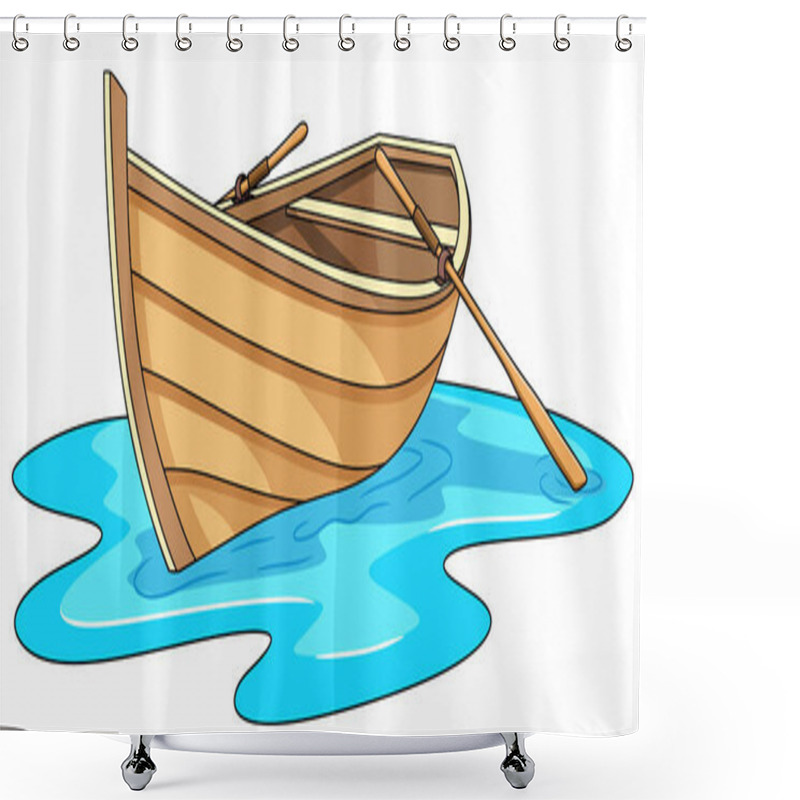 Personality  Wooden Boat Cartoon Vector Illustration Shower Curtains