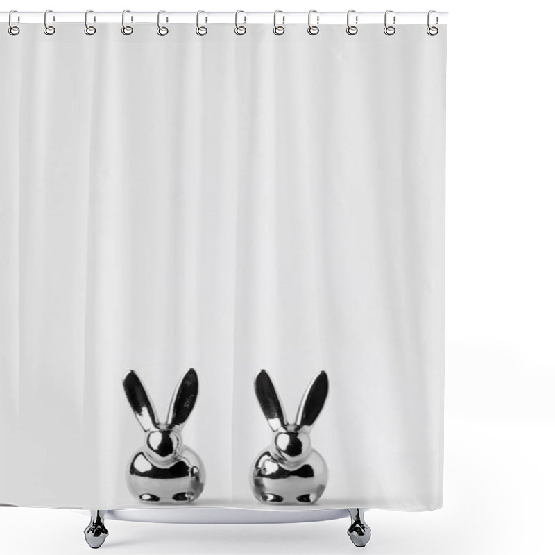 Personality  Two Statuettes Of Easter Bunnies On White Shower Curtains