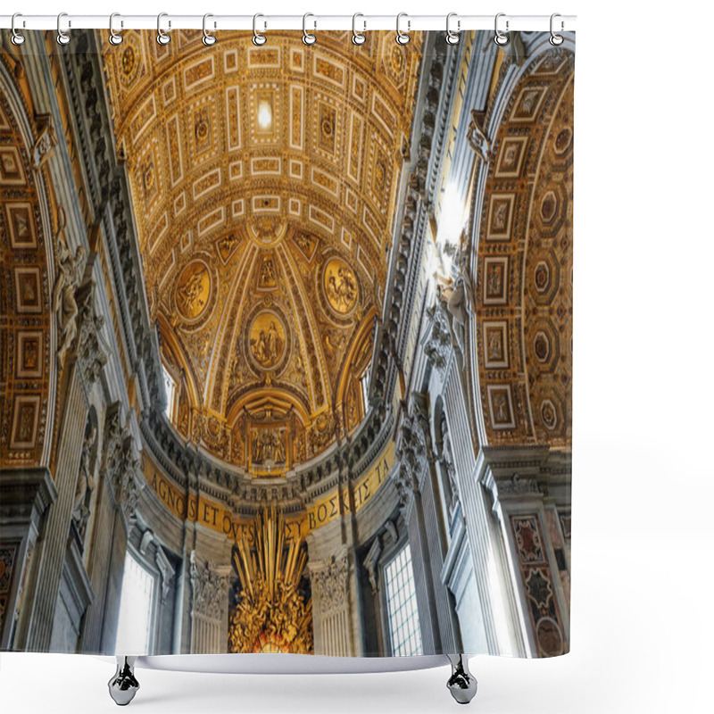 Personality  VATICAN CITY, ITALY - APRIL 10, 2020: Interior Of Ancient St Peters Basilica With Paintings Of Michelangelo Shower Curtains