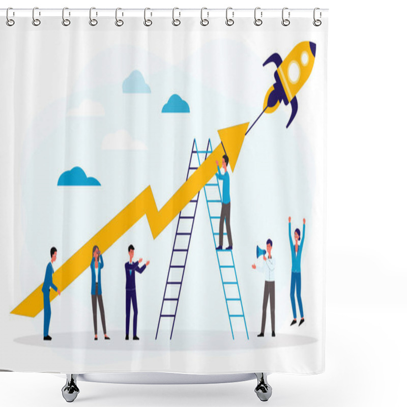 Personality  Business Boost Or Startup With People And Rocket, Flat Vector Illustration Isolated. Shower Curtains