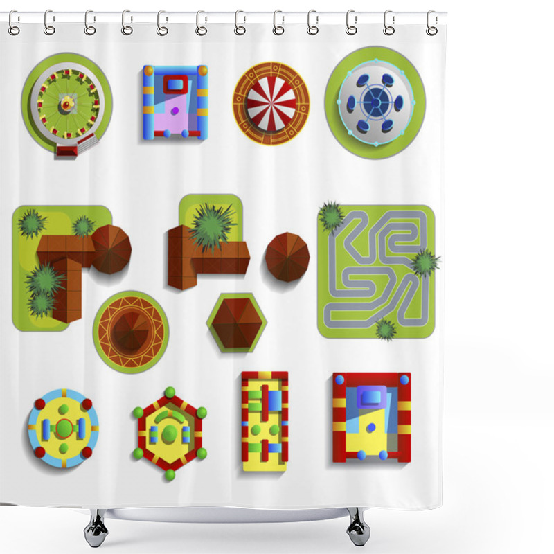 Personality  Amusement Park Icons. Amusement Park Icons Set. Shower Curtains