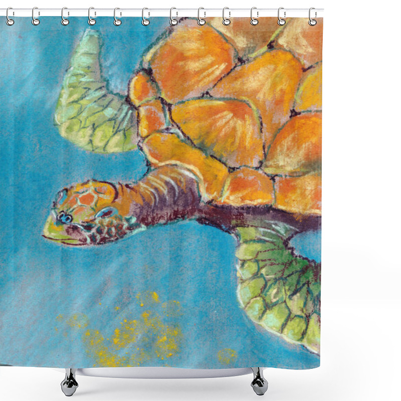 Personality  Water Turtle In The Ocean Drawing By Pastel Shower Curtains