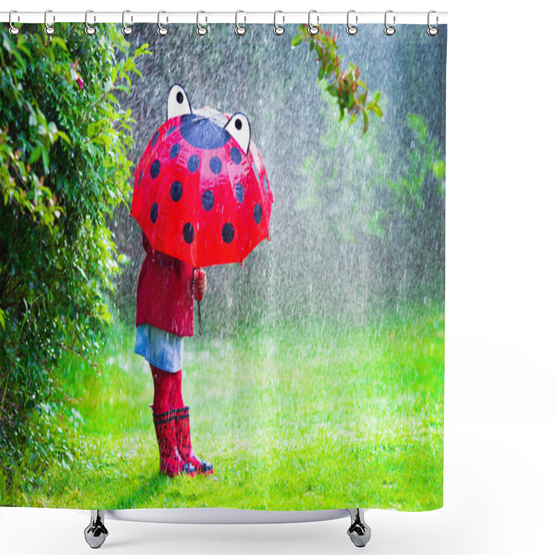 Personality  Little Girl With Umbrella Playing In The Rain Shower Curtains