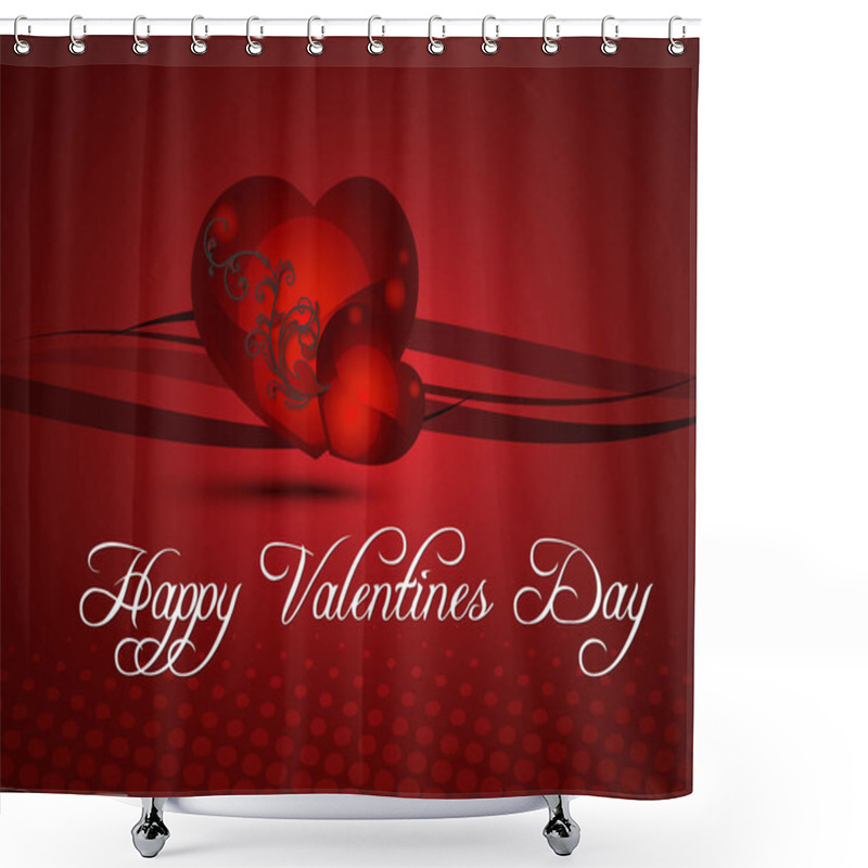 Personality  Red Heart With The Words Happy Valentine's Day Written Below It. The Heart Is Surrounded By A Red Background Shower Curtains