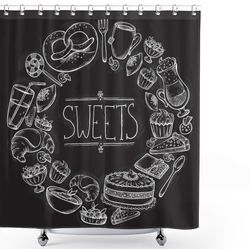 Personality  Graphic Sweets Set In Chalkboard Style Shower Curtains