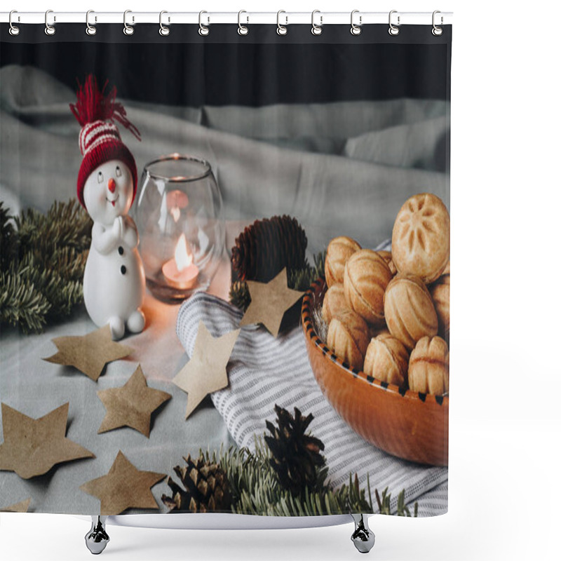 Personality  Christmas Composition With A Toy Snowman Shower Curtains