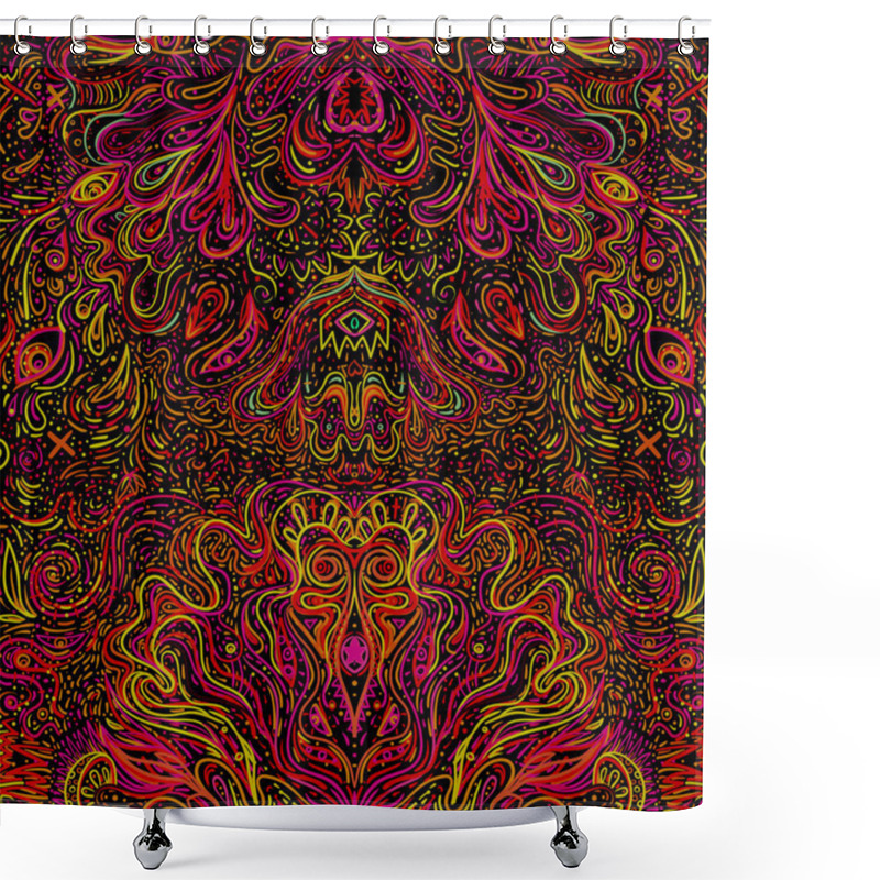 Personality  Hypnotic Shamanic Acid Seamless Pattern. Hand Drawn Design In Ethnic Indian Style. Mystic Abstract Background, Hippie And Boho Texture.  Shower Curtains