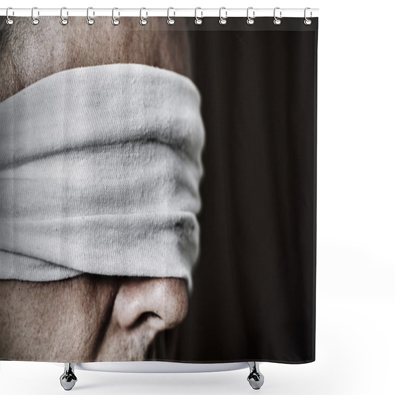 Personality  Young Man With A Blindfold In His Eyes Shower Curtains