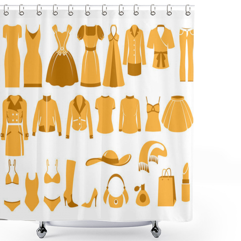 Personality  Woman's Clothes, Fashion And Accessory Icon Set Shower Curtains