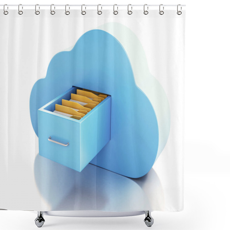 Personality  3d File Storage In Cloud. Cloud Computing Concept. Shower Curtains