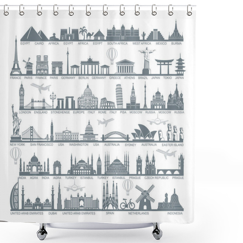 Personality  Icons World Tourist Attractions And Architectural Landmarks Shower Curtains