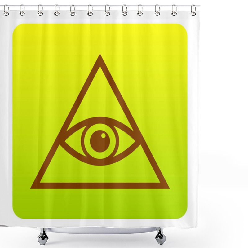 Personality  All Seeing Eye Pyramid Symbol. Freemason And Spiritual. Vector. Brown Icon At Green-yellow Gradient Square With Rounded Corners On White Background. Isolated. Shower Curtains