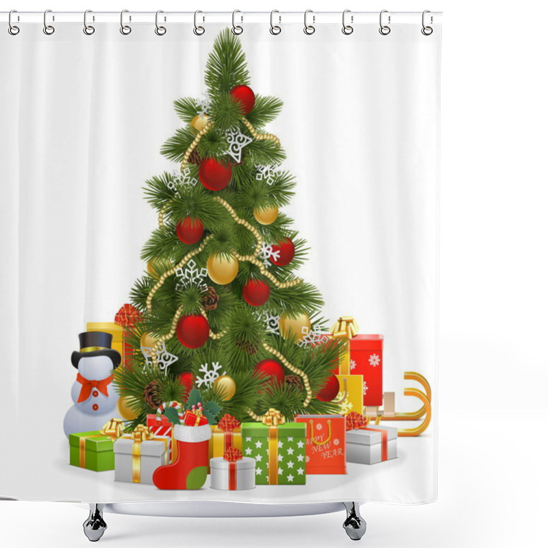 Personality  Vector Christmas Tree With Snowflakes Shower Curtains