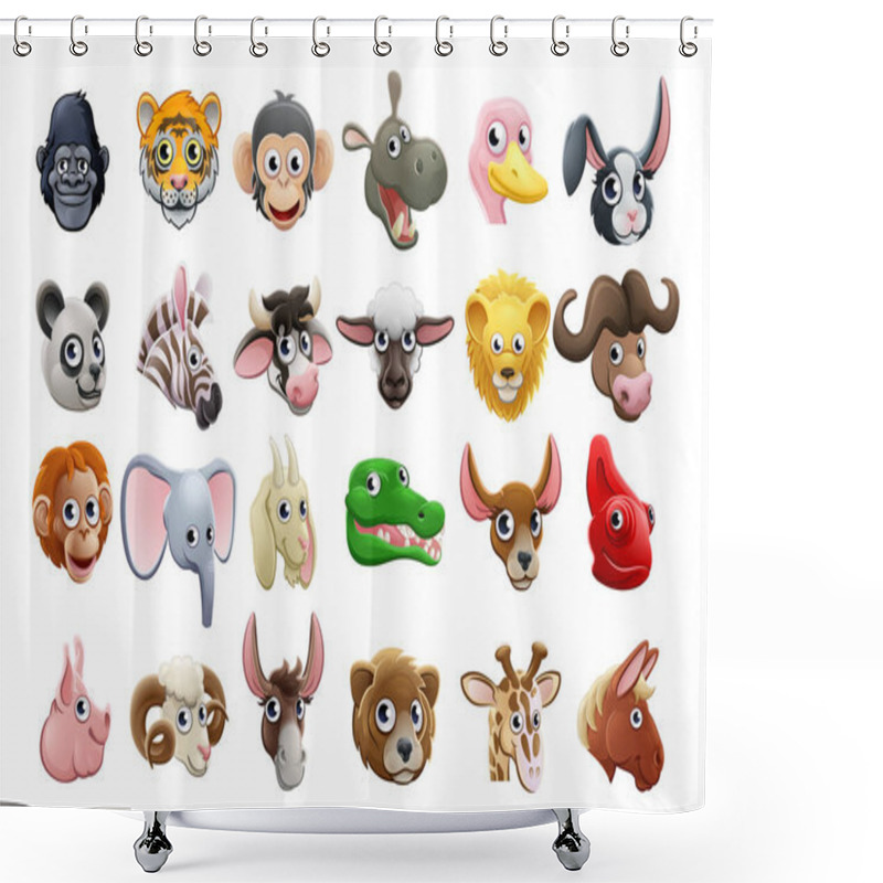 Personality  Cartoon Animal Faces Icon Set Shower Curtains