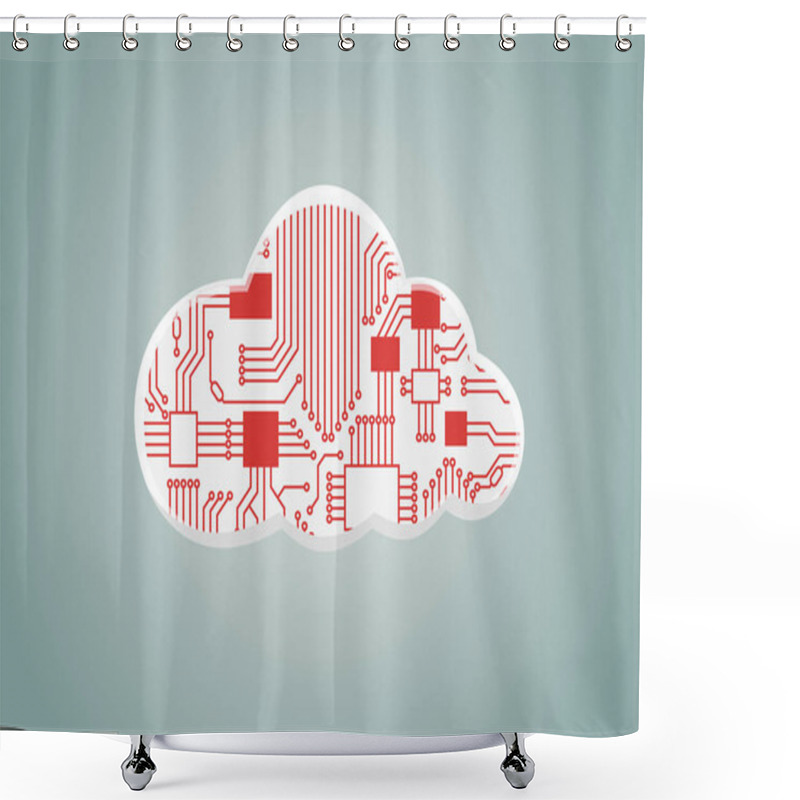 Personality  Cloud Computing As Example For Digitilization - Vector Illustration Of Cloud With Computer Processor Shower Curtains