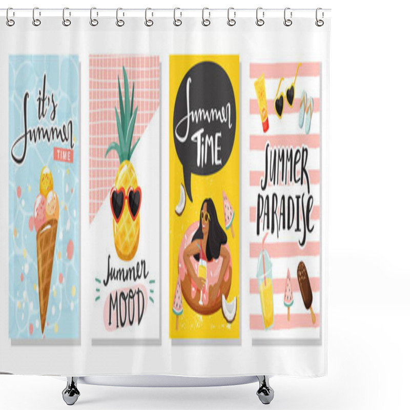 Personality  Set Of Summer Greeting Cards. Shower Curtains