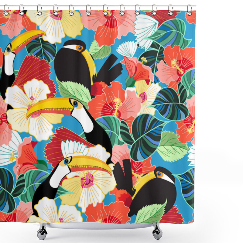 Personality  Bright Tropical Seamless Pattern Of Toucans Shower Curtains