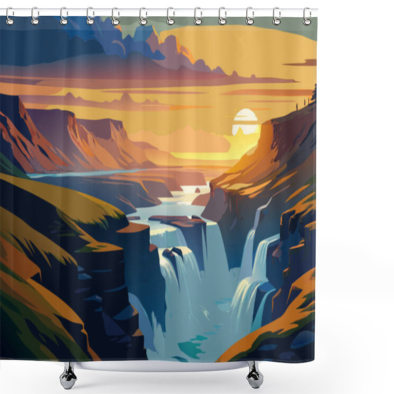 Personality  Beautiful Landscape Of Iceland. Vector Illustration Shower Curtains