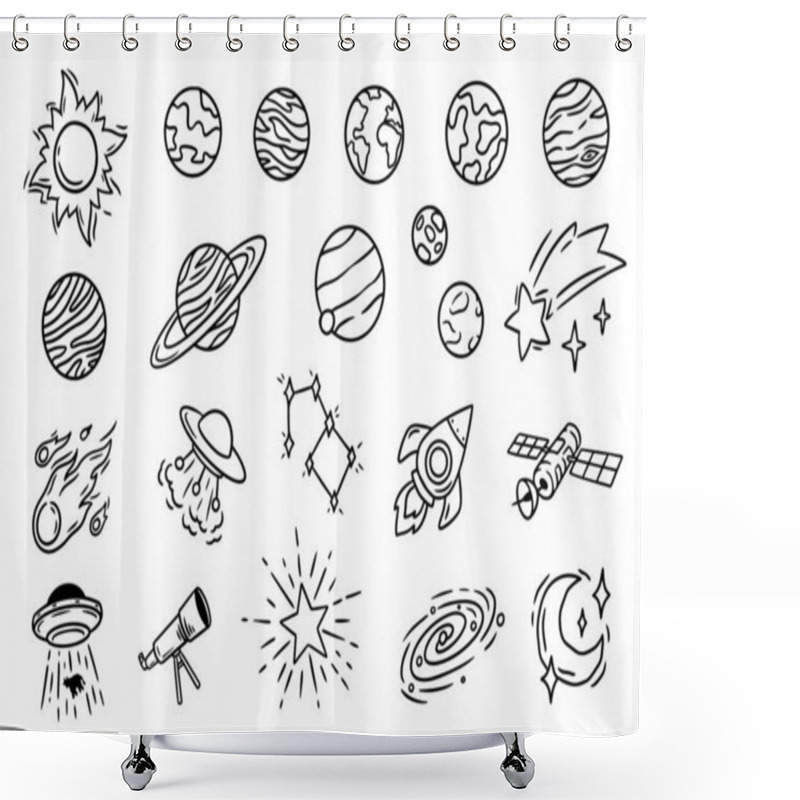 Personality  Space Doodle Set. Handdrawn Outer Space Illustration Collection Shower Curtains