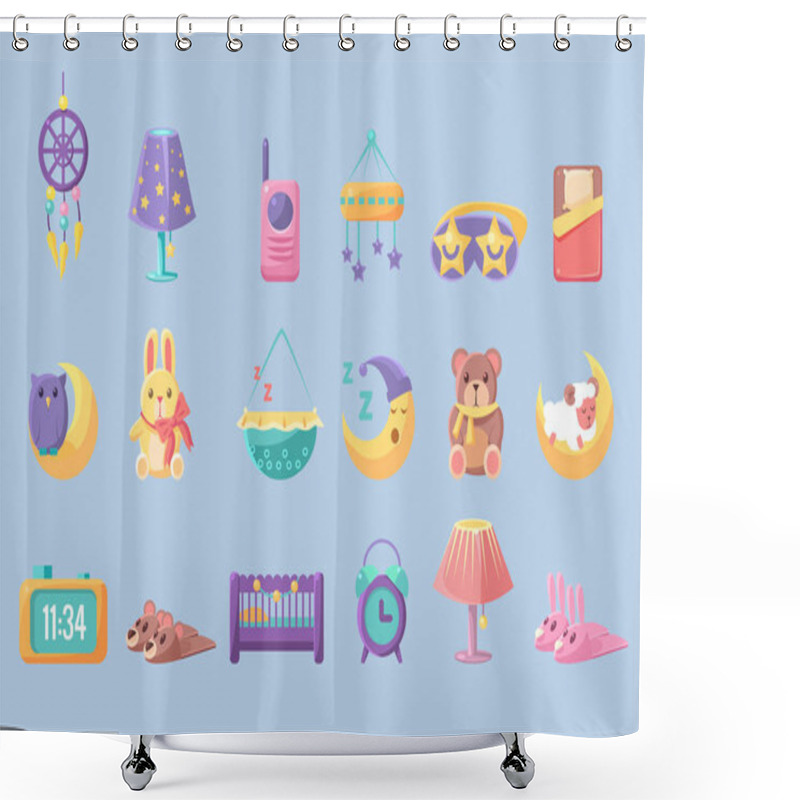 Personality  Newborn Infant Big Set, Toys And Accessories For Baby Vector Illustrations Shower Curtains