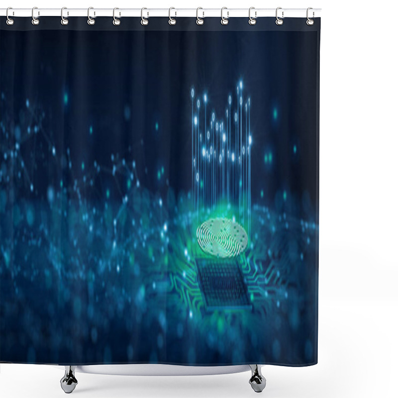 Personality  Future Security Technology. Fingerprint Scan Provides Security Access In DOF. Fingerprint Security Concept. 3D Render. Shower Curtains