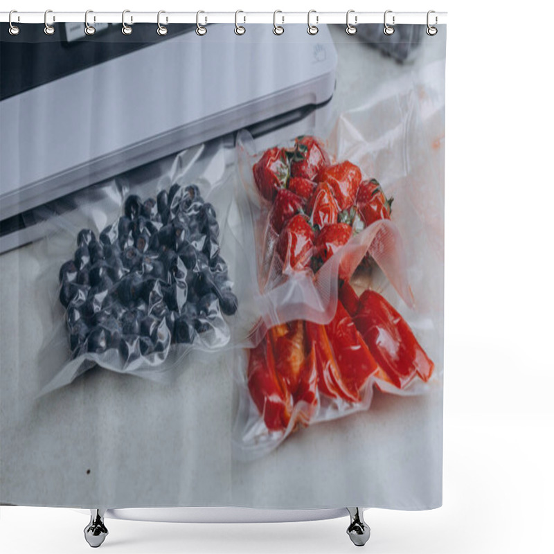 Personality  Fresh Berries In A Vacuum Bag With A Vacuumiser Machine. High Quality Photo Shower Curtains